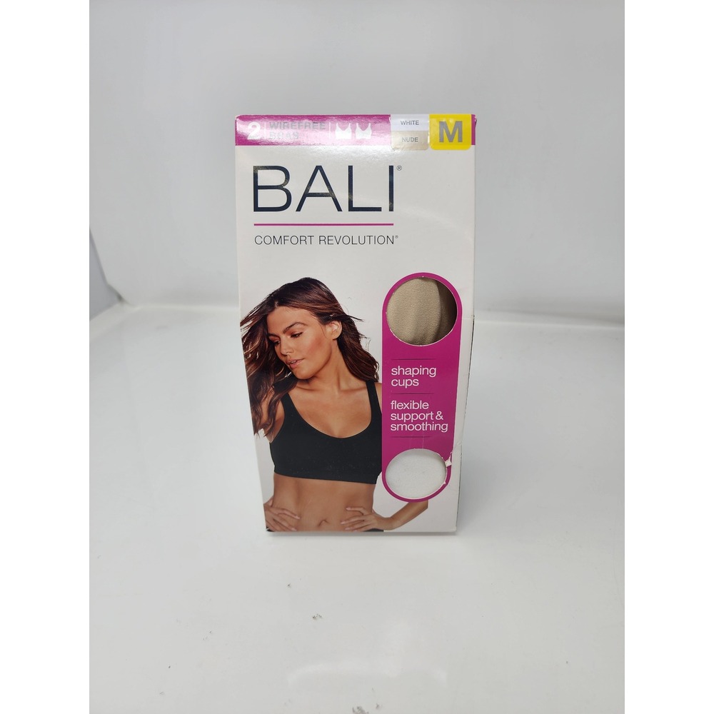 Bali Womens Comfort Revolution Wirefree Bra White Nylon Blend Casual Size Medium